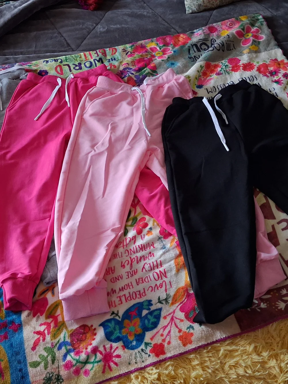 Kids 4 Cotton Blend Drawstring Joggers - Pink, Hot Pink, Gray & Black Size 5-6Y